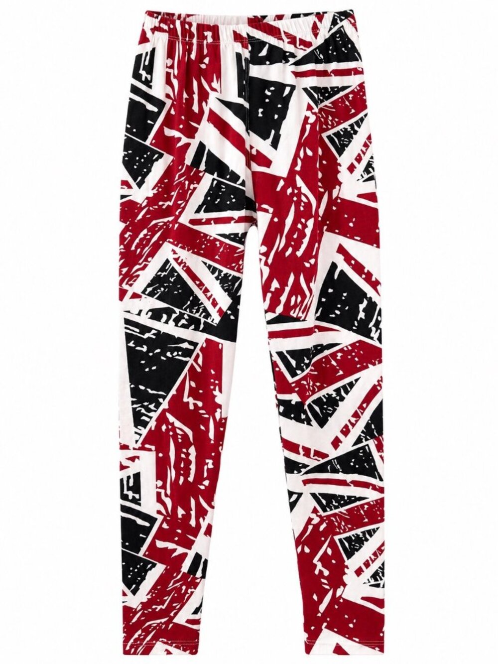 Abstract Red & Black Graphic Print Leggings One Size Polyester-Spandex Blend Ela